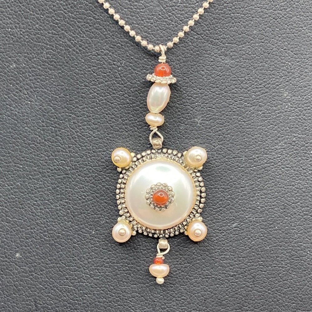 Unique Signed SATELLITE Bead Ball Chain‎ Artisan Pearl Handcrafted 18” Necklace
